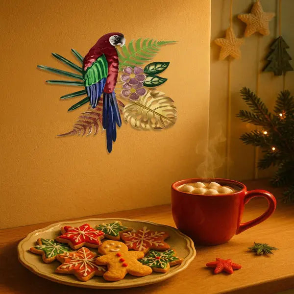 Vintage Colorful Parrot Wall Art With Floral Design Bohemian Tropical Bird Decor For Home Kitchen Office Mayra and Company