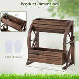 2-Tier Vertical Raised Garden Bed, Burned Finish Semi-Wheel Decorative Planter