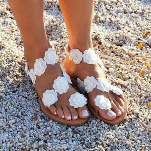 Summer flip-toe flat floral Bohemian women's sandals