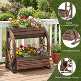 2-Tier Vertical Raised Garden Bed, Burned Finish Semi-Wheel Decorative Planter