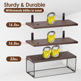 2 In 1 Floating Shelves Wall Mounted With Storage Basket Bathroom Shelves Over Toilet Wooden Shelves For Bedroom Living Room Kitchen Office Wall Decor Plants