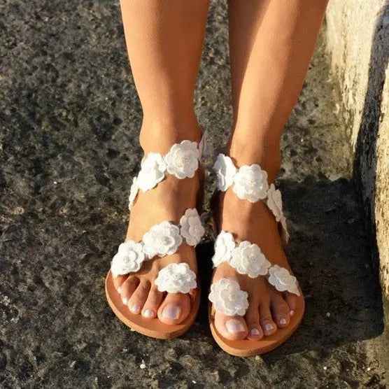 Summer flip-toe flat floral Bohemian women's sandals