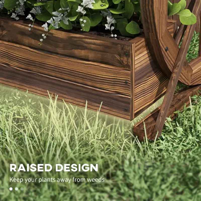 Outsunny Wooden Wagon Planter Box, 2-Tier Raised Garden Bed, For Vegetables Flowers Herbs,