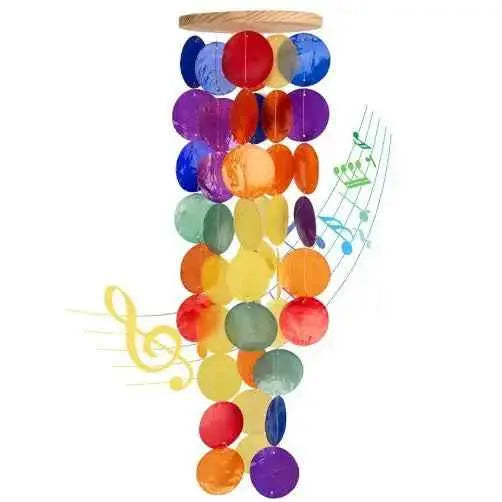 Wind Chimes For Outside Handcrafted Rainbow Capiz Shells  Coastal Style Decor For IndoorOutdoor Garden Decor