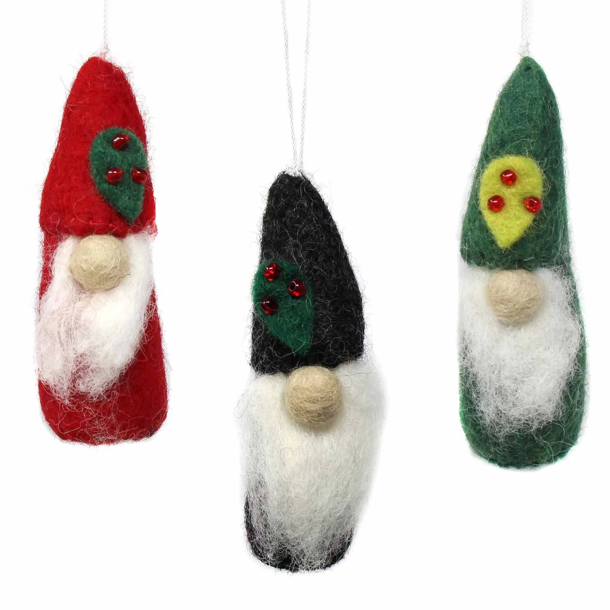 Christmas Gnome Felt Ornaments, Set of 3 Global Groove Direct