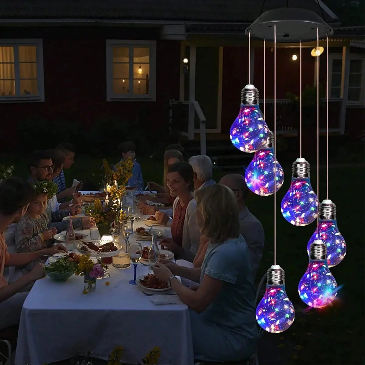 Set of 2 Colorful LED Solar Wind Chimes 21.6inch Light Bulb Shape Mobile Hanging Wind Chime Outdoor Waterproof Decorative Solar Powered Lights For Porch Deck Garden Patio Balcony Decor Mayra and Company