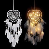 Handmade White Feather Dream Catcher Wind Chimes Hanging Ornaments Ceiling Decor Room Dream Net  Hanging Craft Gift Car Ornament Ribbons Feathers Wrapped Lights For Bedroom Decor Wedding Decorations