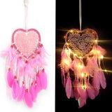 Handmade White Feather Dream Catcher Wind Chimes Hanging Ornaments Ceiling Decor Room Dream Net  Hanging Craft Gift Car Ornament Ribbons Feathers Wrapped Lights For Bedroom Decor Wedding Decorations