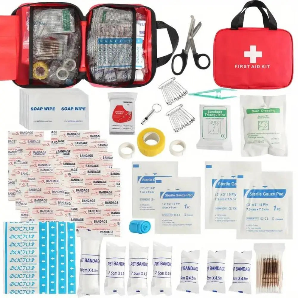 173pcs Large First Aid Kit: Portable Bag For Outdoor Hunting, Hiking, Camping And More - Including Emergency Supplies! DC-THE CEO