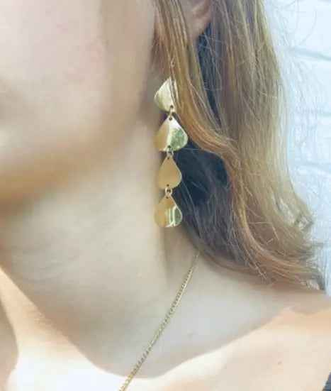 Geometric Tiered Brass Drop Earrings