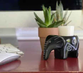Elephant Soapstone Tea Light - Black Finish With Etch Design