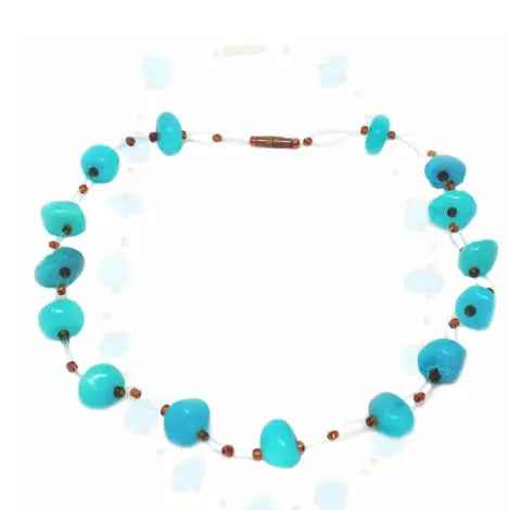 Floating Stone & Maasai Bead Necklace, Turquoise Aquamarine