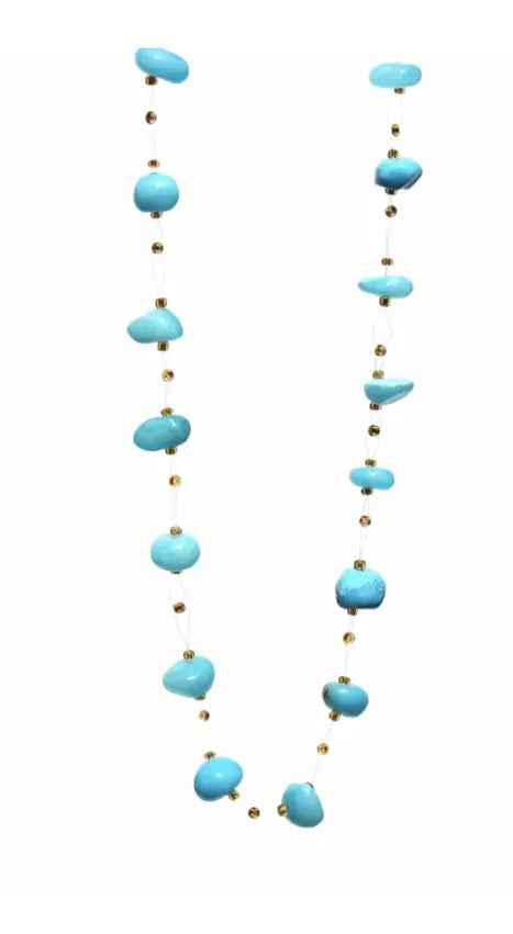 Floating Stone & Maasai Bead Necklace, Turquoise Aquamarine