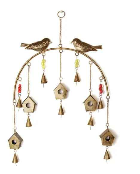 Handcrafted Bird Chime, Recycled Iron And Glass Beads