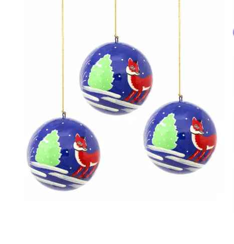 Handpainted Ornament Fox-Pack Of 3