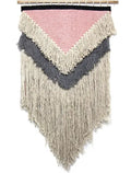 Handwoven Boho Wall Hanging, Pink With Cream Fringe Global Groove