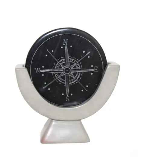 Compass Soapstone Sculpture Dark Gray Stone