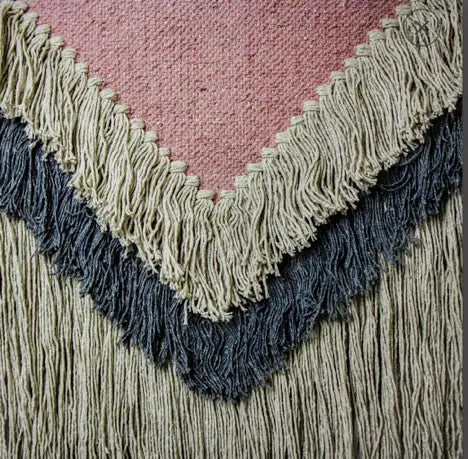 Handwoven Boho Wall Hanging, Pink With Cream Fringe Global Groove